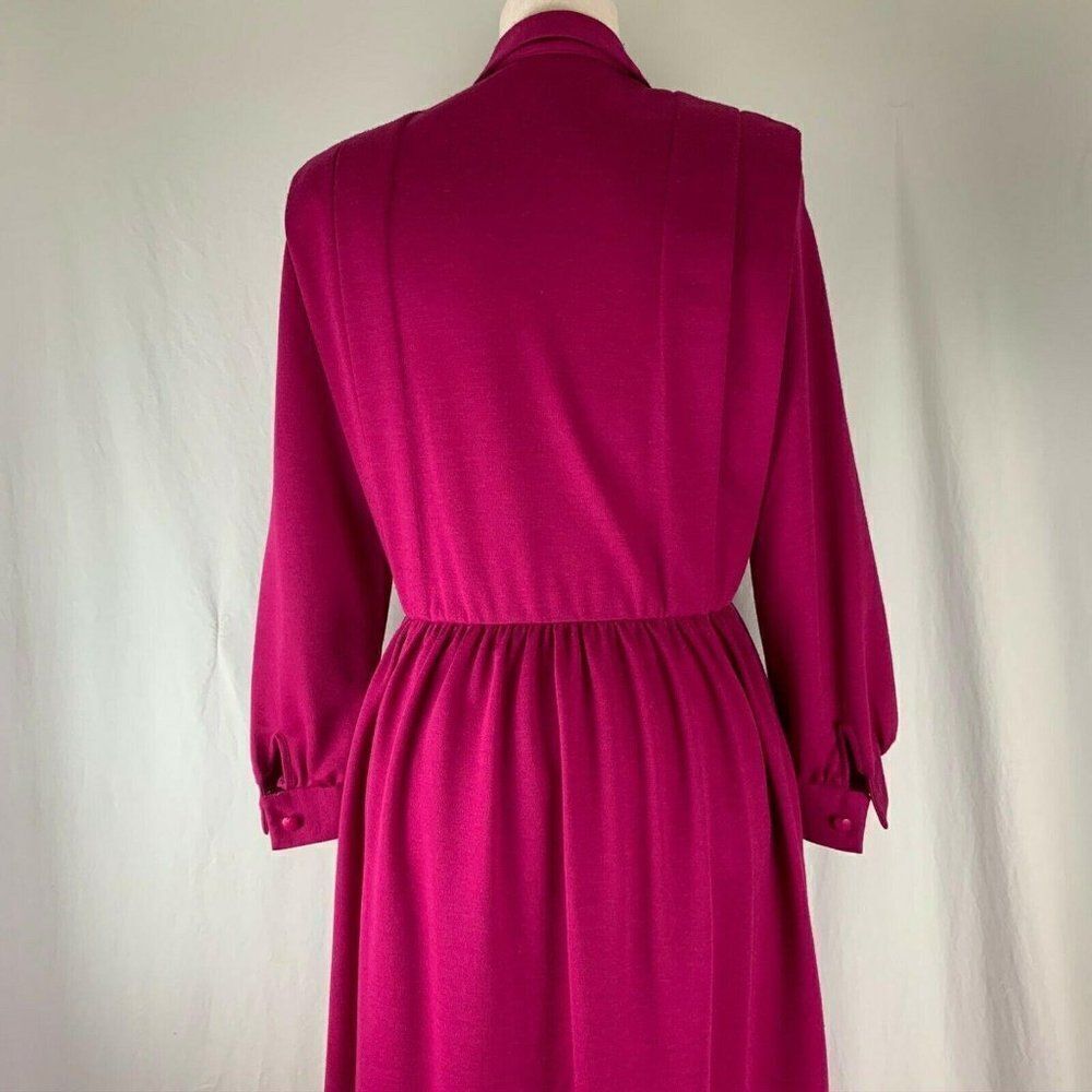Vintage 80s Shirt Dress 8 Pink Elastic Waist Button Top Shoulder Pads Pockets - Picture 3 of 5